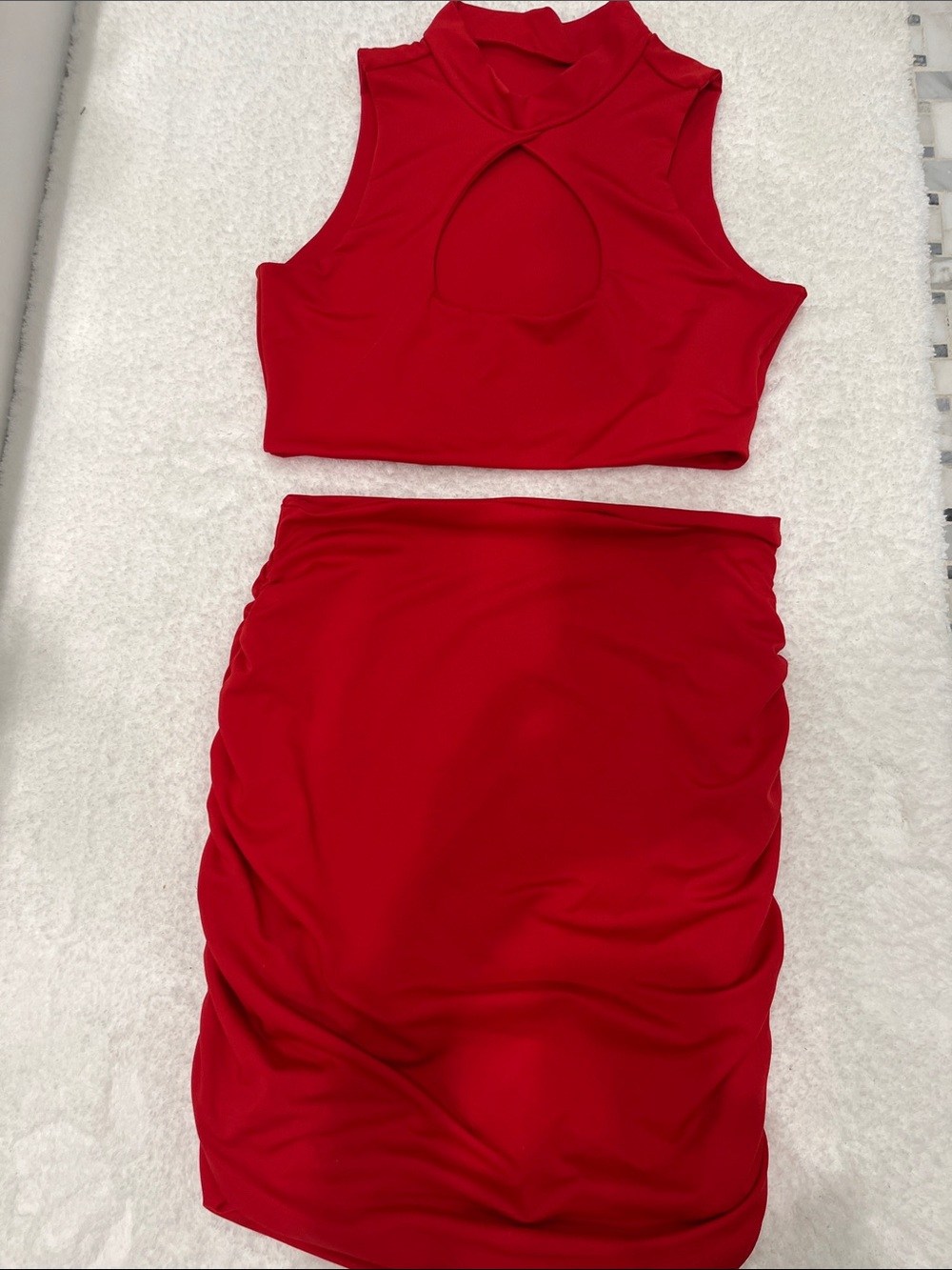 SHEIN Red Sleeveless Crop Top & Midi Skirt Set